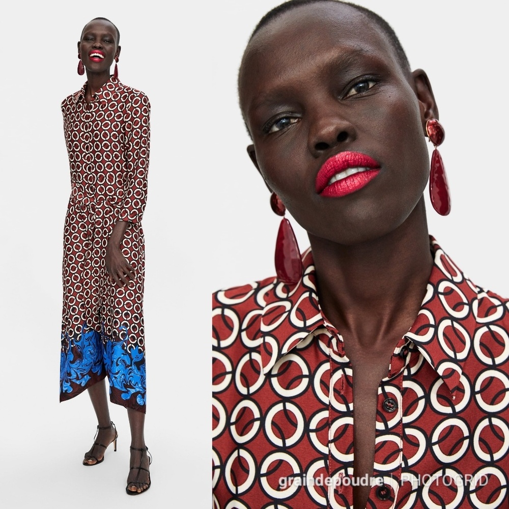 HP ❤️ Zara Geometric Ring Scarf Print Shirt Dress - Picture 2 of 7